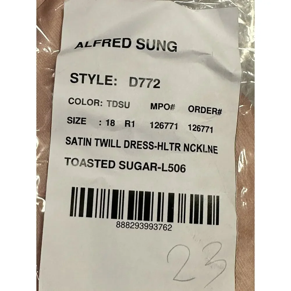 Alfred Sung D772 Sz 18 High Neck Cutout Satin Twill Dress Toasted Sugar Pink New